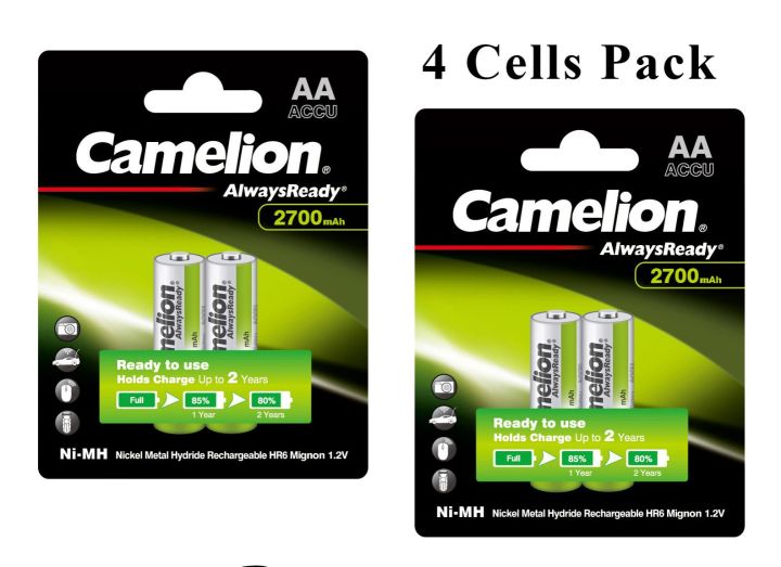 Camelion Pack of 4 Rechargeable AA Cell 2700mAh Supported in 1.5V Devices