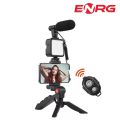 ENRG 5in1 Mobile Phone Vlogging Kit With Tripod Stand 3.5mm Plug And Play Microphone Led Light Adjustable Mobile Holder Wireless Bluetooth Remote  For TikTok  YouTube Videos. 