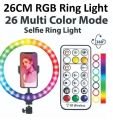 Rgb 26cm Multi Color Ring Light LED STUDIO CAMERA RING LIGHT PHOTOGRAPHY WITH MOBILE HOLDER 26 cm all colors effects. 