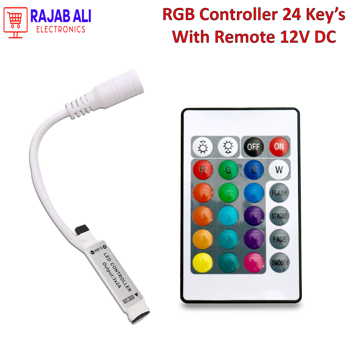 12V DC Mini LED Strip RGB Remote Controller 24-Key RF Wireless Remote ...