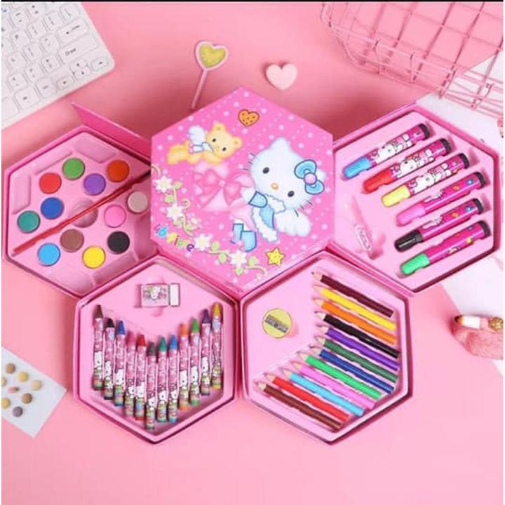 Multicolor Art Box Coloring Box Set - Art Set Colour Kit 46 Pcs for Girls & Boys ( RANDOM DESIGN / COLOUR ) Crayons - Color Pencils - Water Color Arts & Craft for Kids School Accessories
