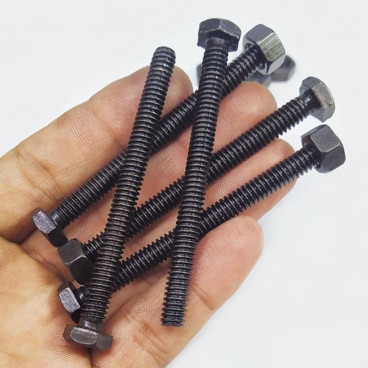 Pack of 5pcs HQ 75mm x 6mm OR 3 inches 1/4 Black Metal Bolts with Nuts Hexagonal Screw Nut Bolt SJ Online Mart