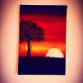 Beautiful sunset canvas handmade painting 20 cm by 50cm. 
