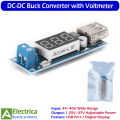DC-DC Step Down Buck Converter Module with Adjustable Voltage, LED Voltmeter Display, USB Charger Port for Arduino, Robotics, DIY Electronics & Power Supply Projects by Electrica. 