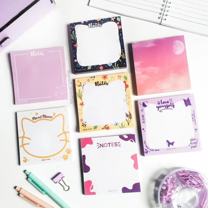 Cute Aesthetic Tear Off Notepads | Cute Stationery | Pocket Size 4x4" | Floral, Aesthetic Scenery, BTS Themed Notepad