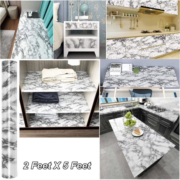 2 Feet X 5 Feet Self Adhesive  Dark Grey Marble Grain Furniture Decor Kitchen Counter Shelf living Room Drawing Room Cabinet Table Door Water Proof Sticker Wallpaper