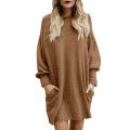 Fashion Women Solid O-Neck Pocket Long Sweater Long Sleeve Casual Loose Pullover. 