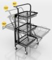 Techmanistan 3 Tier Parallel Folding Portable Kitchen Cart With Removable Basket, Multifunction Storage Rack Kitchen Organizer Metal Stand, 90°-180° Adjustable Angle Rolling Cart Rolling Shelf 3 Tier Trolley Stall Parallel Folding, Kitchen Storage Cart. 