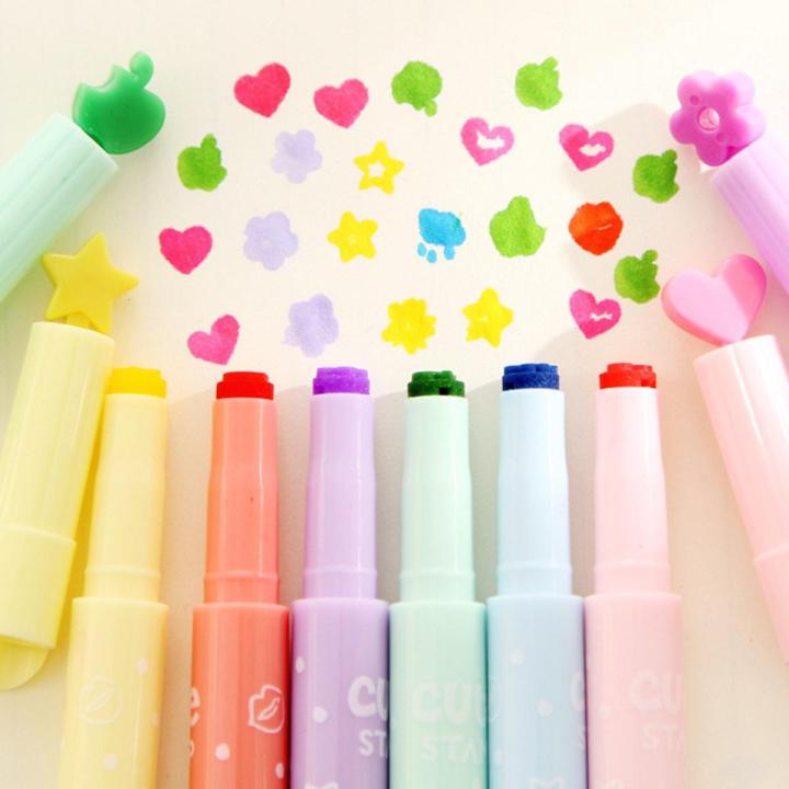 6 Pcs/Lot Flower Highlighter Stamp Marker Pens DIY Scrapbooking Tools Zakka Stationery Canetas Escolar School Supplies F6285