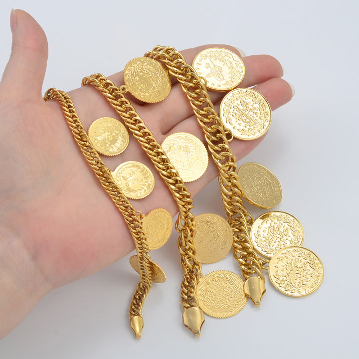 Anniyo Turkish Coin Bracelet for Women Men Turkey's Ancient Coins Banglet Turk Jewelry Gold and Silver Color #122601