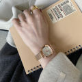 French vintage light luxury black gold small square watch women's ins niche design temperament student versatile mesh belt watch. 
