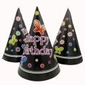 BLACK COLOR BUTTERFLY THEME BIRTHDAY PARTY CAPS - PACK OF 10 BIRTHDAY CAPS - BUTTERFLY BIRTHDAY CAPS. 