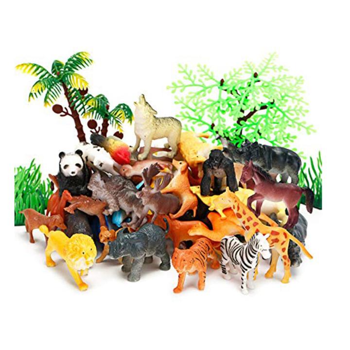 Complete pack High Quality Rubber Wild Animal Zoo Set with tree and track Toys For Kids & Boys