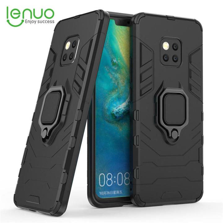 Lenuo For Huawei Mate 20 Pro Back Cover Silicone PC Metal Ring Holder Phone Case