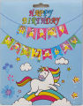 UNICORN THEME HAPPY BIRTHDAY WORD BANNER WITH RIBBON LACE. 