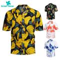 Green Home Summer Shirt Buttons Banana Print Short Sleeves Summer Tops. 