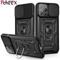 iPhone 13 Pro Max Phone Case, Military-Grade Push Window Cover Ring Stand Hard Anti-Fall Casing. 