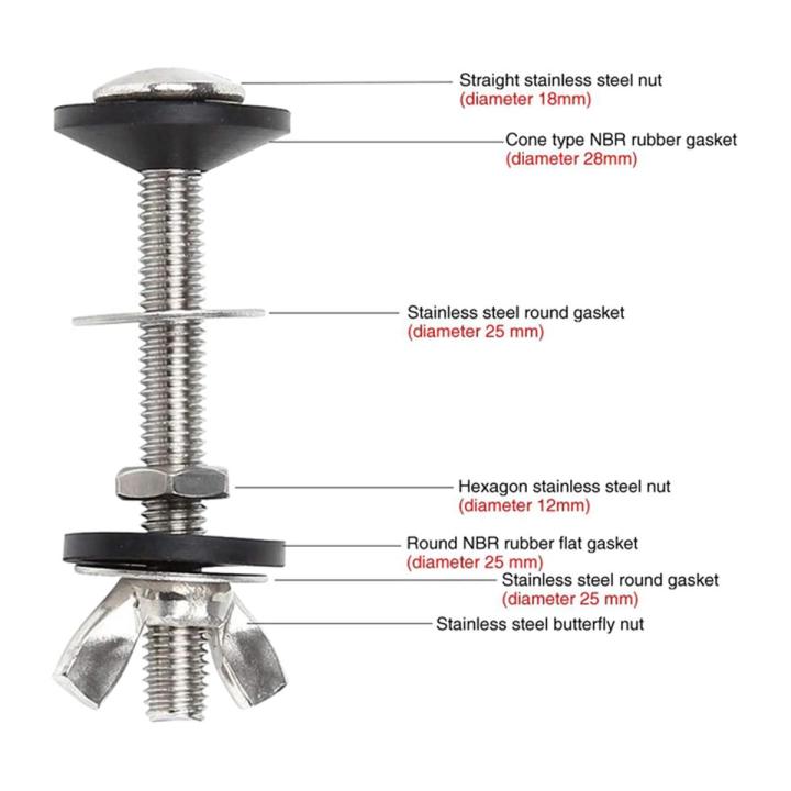 4 Pack Toilet Tank to Bowl Bolt Kits Cistern Bolts Kit,Stainless Steel Toilet Pan Fixing Fitting with Double Gaskets