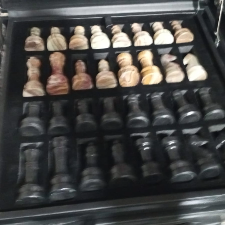 Marble Chess Set Handmade Onyx Full Chess Game Set.Comes in Rexine Box Packaging. Perfect for Gifting (Black Multigreen)