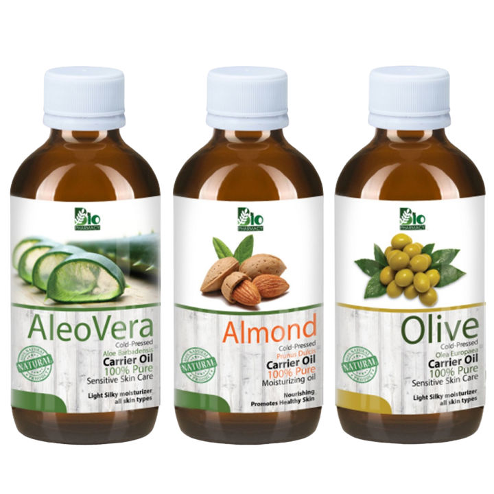 Bio Shop™ Set of 3  Aleo vera oil  Almond Oil  Olive Oil - 100% Pure & Natural Best for Skin & Hair care Recipes