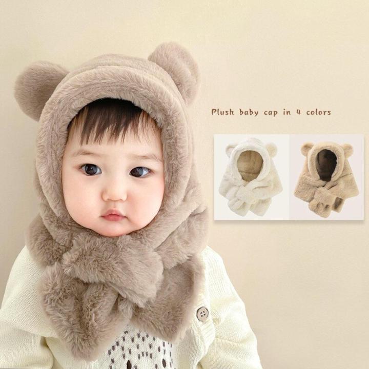 HOT Winter Baby Hat Scarf Set For Infant Baby Boy Girl Cute Cartoon Lovely Bear Ear Hat Thicken Warm Scarf Newborn Photography Crops Daraz.pk