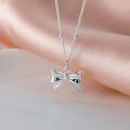 Sterling Silver Princess Bow Necklace Pendant Designed Luxurious Collarbone Chain. 