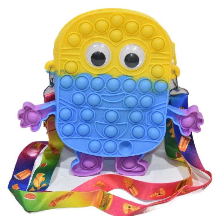 POP IT MINION SHAPED HAND BAG Push Pop Bubble Squeeze Sensory Stress Relief Fidget Spinner Pop It Silicone Toy Kids, Children, Adults