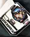 Watch For Men Watch Set For Men Summer Stainless Steel Casual Business Black Pack of 4 Watch + Bracelet + Ring + Bar Locket Fashion Gift Set. 