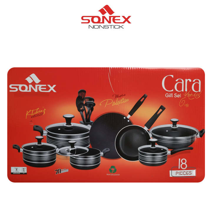 Sonex Non Stick Cara 18-Piece Teflon Cookware Gift Set - Fry Pan, Kadai ...