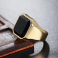 Stylish Signet Rings for Men, Male Pinky Ring with Black Square CZ Stone,Gold Color Stainless Steel Metal Jewelry ,US Size. 