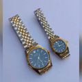 Silver & Gold Stainless Steel Couple Watches. 