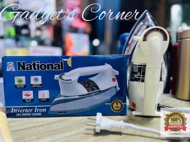 National INVERTER Dry Iron 70% Energy saving National  INVERTER Dry Iron 70% Energy saving | High Quality Heavy Weight | Automatic 399W - 220V SAVING ENERGY UPTO 70% COMPATIBAL WITH UPS  300-400 WATTS 1.8 AMP