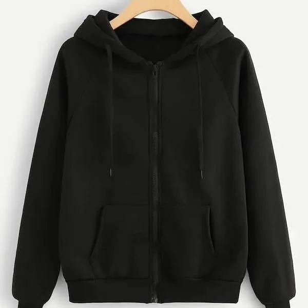 Black%20Plain%20Fleece%20Full%20Sleeves%20Zipper%20Hoodie%20For%20Women%20-%20Image%203