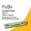 Puffin CLING Film 100 Ft. - BPA-Free Food Wrap, Multipurpose Plastic Wrap for Food Storage, Packing, Freezer. 