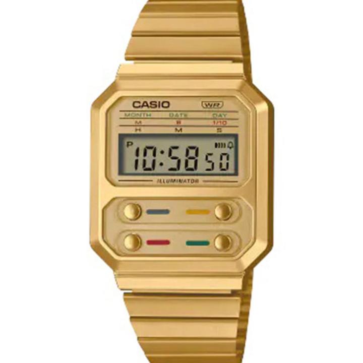 CASIO VINTAGE GOLDEN DIAL WITH GOLDEN BRACELET WATCH - A100WEFG-9ADF