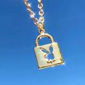 Hot Kpop Bunny-Playboy Necklace Lock And Key Rabbit Pendant Necklace Jewelry. 