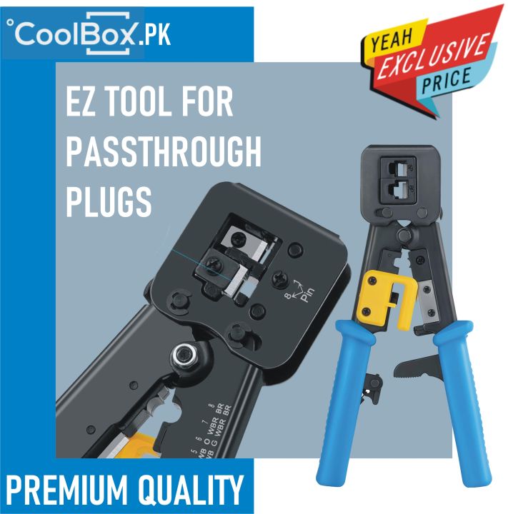 EZ RJ45 Crimp Tool Pass Through Cat5 Cat5E Cat6 Crimping Tool for RJ45/RJ12, CAT5, CAT5E, CAT6 Connectors
