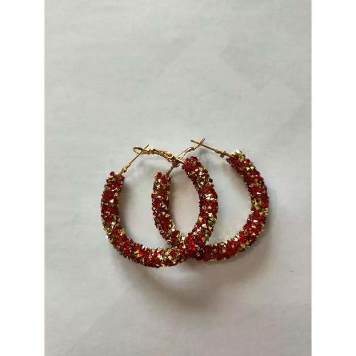 Charm Red n Gold Hoop Earring