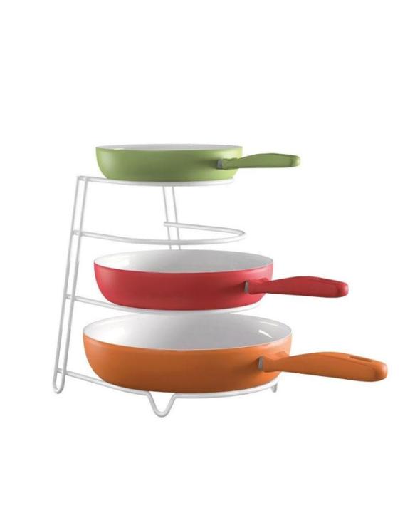 Luxury Heavy Duty 4-Tier Frying Pan Wire Rack And Plates Cupboard Storage Space Saver Organizer (White)