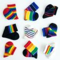 【HOT】 Fashion Rainbow Socks For Kids Spring Summer Colourful Stripe Breathable Cotton Girls Boys Tube Socks School Long Socks 1-8 Year. 