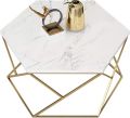 Hexagon Coffee Table - Leisure Snack Side Table Overbed Desk Marble Effect Top Metal Base for Living Room Creative Furniture Workspace. 