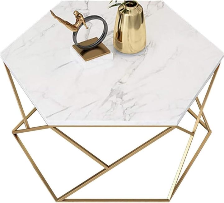 Hexagon%20Coffee%20Table%20-%20Leisure%20Snack%20Side%20Table%20Overbed%20Desk%20Marble%20Effect%20Top%20Metal%20Base%20for%20Living%20Room%20Creative%20Furniture%20Workspace%20-%20Image%204