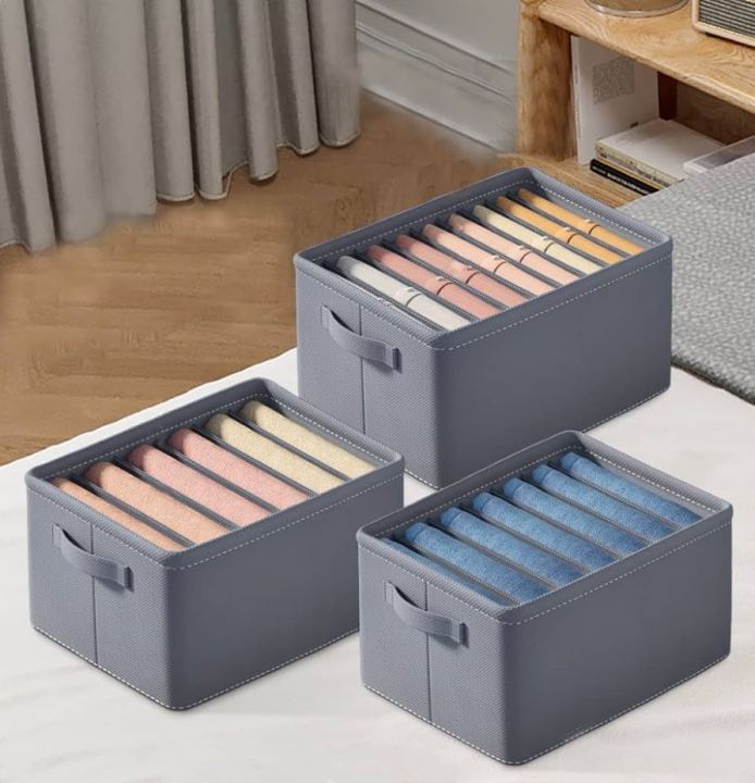 Pack of 3 -6 Grids Washable Wardrobe Clothes Organizer, Jeans Compartment Storage Box, Clothes Drawer Mesh Separation Box, Portable Foldable Closet