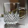 DELISOGA Pack of 1 Glass Tea Coffee Mug with Large Handle Fine Diamond Cut Design Transparent Glass  (Clear, Cup Set). 