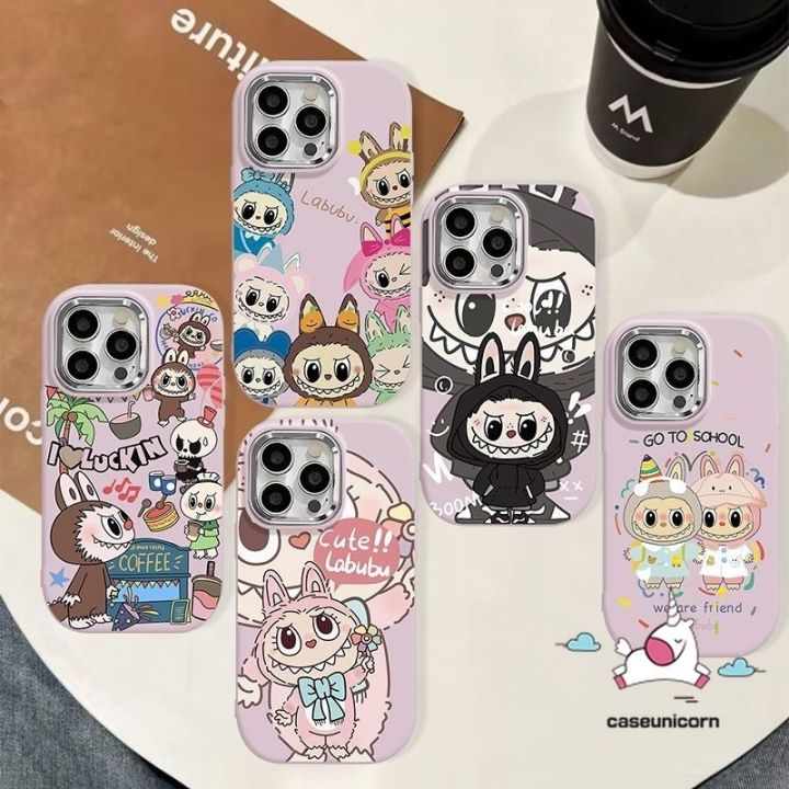 Trendy Cute Pop Mart Labubu Case For Redmi 10C 13C 9T 12 9C 12C 9 10A 9A Note 12 9 10 11s 13 11 10s Pro Max Poco X3 Nfc M3 M6 X6 Pro Mi 11 12 Cartoon Couple Luxury Metal Lens Cover