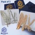 Pack of 3 Diamond Metal Hair Clips Hair Pins Fancy Stylish for Girls Comb Scissor Feather Style Golden and Silver. 