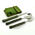 Multifunction Outdoor Tableware,3 in 1 Camping Folding Spoon Fork Knife Portable Cutlery Set with Pounch. 