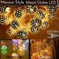 Fancy Metal Globe LED Fairy Lights Moroccan Style Outdoor Ring Light for Eid Birthday Party Ramzan Milad Melad Festival home decoration items. 