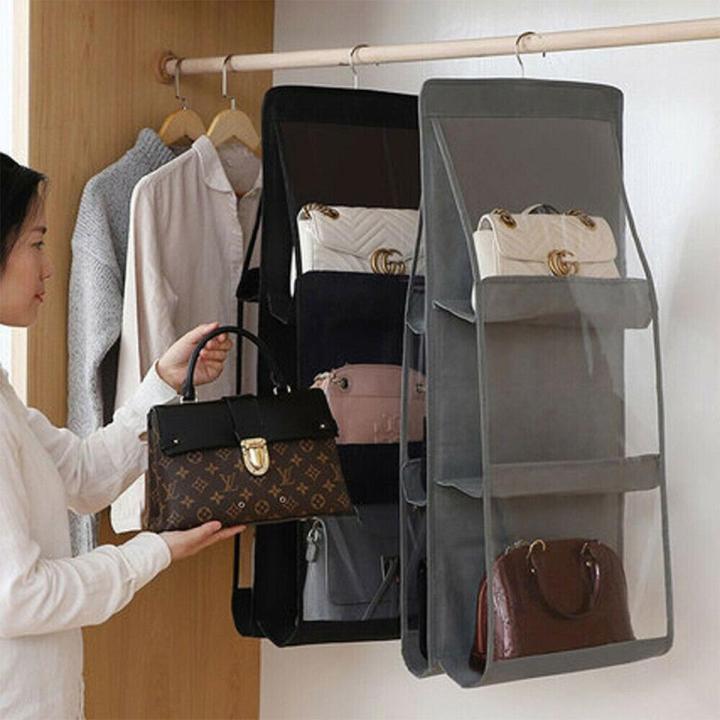 6 and 8 Pockets Double-sided Hanging Storage Bags with Hanging Hook / Handbag, Purse, Bags Organizer 1 Pcs
