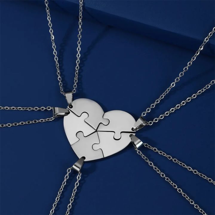 INBLUE Personalized Heart Puzzle Necklace - Stainless Steel Couple/Friendship Jewelry With Engraving